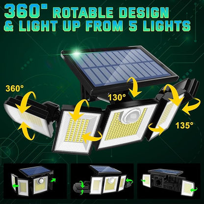 Solar Lights Outdoor Waterproof Motion Sensor - 416 LEDs 3000 Lumens Super Bright 3 Brightness 3 Modes 2400mAh 360° Illumination 32ft Solar Flood Security Light for Outside (2, 13.7x4.3x5inch)
