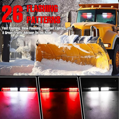 2-In-1 Red & White LED Windshield Dash Strobe Lights, 26 Modes 12/24V Red White Warning Light, Emergency Traffic Advisor Front/Rear Window Dash Strobe Lights for Trucks Vehicles