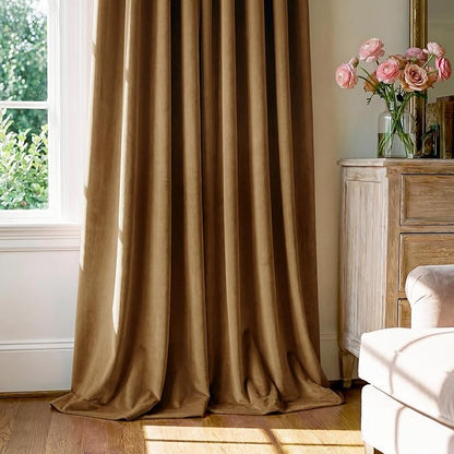 StangH Velvet Curtains 144 inches Long Luxury Gold Brown Blackout Thermal Insulated Tall Window Drapes Privacy Heavy Home Decor for Living Room/Hall, W52 x L144, 2 Panels