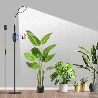 Hywyimlait Floor Grow Lights for Indoor Plants, Full Spectrum Plant Light with Stand for Growing Large Tall Plants, Grow Lamps with 4/8/12/18H Timer, 3 Light Modes, 10 Dimming,Height Adjustable, Black
