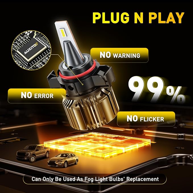 AUXITO 5202/5201 LED Fog Light Bulbs 20000LM, 1000% Brighter 6000K 5202/5201/PS19W/PS24W/9009 Fog Lights, 1:1 OEM Replacement for Cars Trucks SUVs, 3-Minute Installation, IP68 Waterproof, Pack of 2