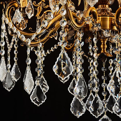 Vintage 10 Arms Crystal Chandelier Candle Light Fixture for Dining Room Living Room Bedroom Hallway Entryway Antique Gold Finish (34"-15 Lights)