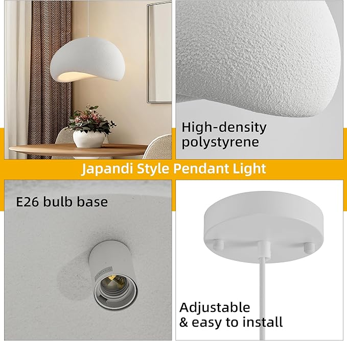 Wabi Sabi Pendant Light Oval, 23.6in Japanese Ceiling Fixture for Dining Room Kitchen Island Hallway Bedroom Restaurant, Adjustable Modern Japandi Hanging Lamp, E26 Base (60cm/23.6in)