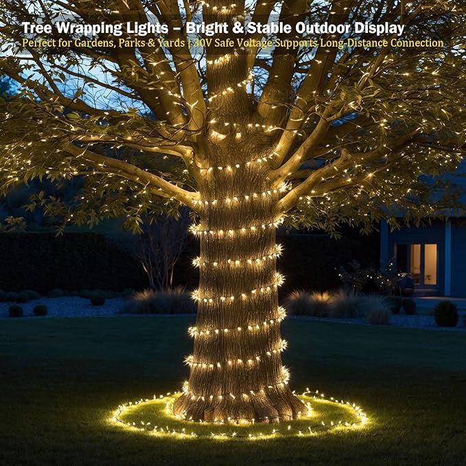 Etinga 500 LED String Lights 165ft Warm White, Black-Green Wire Plug in Fairy Lights with 8 Lighting Modes, Christmas Lights for Tree Yard Patio Wedding Holiday Decor (Warm White, 500 LED 165ft)