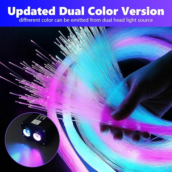 AMKI Dual Color 20W Twinkle Mixed 670pcs 9.8ft Starlight Headliner Kit Fiber Optic Star Ceiling Light Sound Activated Mode APP/Remote Control Dual Port Light Box for Car Home Roof Decor