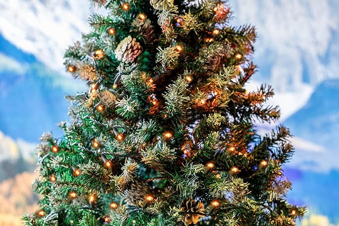 Novelty Lights 25ft 50 LED Amber Christmas Lights Outdoor/Indoor, 6" Spacing, Green Wire String Lights for Festive Xmas Lighting, IP55, UL Listed, Dimmable, Connectable