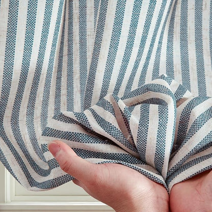 jinchan Striped Linen Kitchen Curtains 20 Inches Length Tier Curtains Farmhouse Modern Cafe Style Small Window Treatments Airy Light Filtering Rod Pocket for Living Room Bathroom 2 Panels Blue