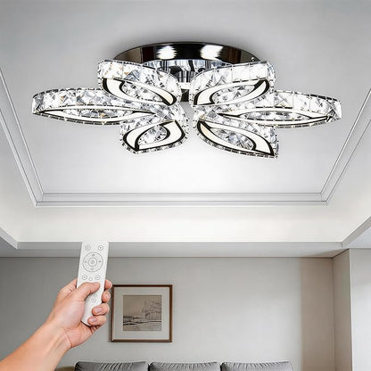 CLAIRDAI 20" Dimmable Modern Crystal Chandelier Flower Led Ceiling Light K9 Crystal Pendant Light Chandelier Led Acrylic Crystal Ceiling Light for Bedroom Living Room Dining Room