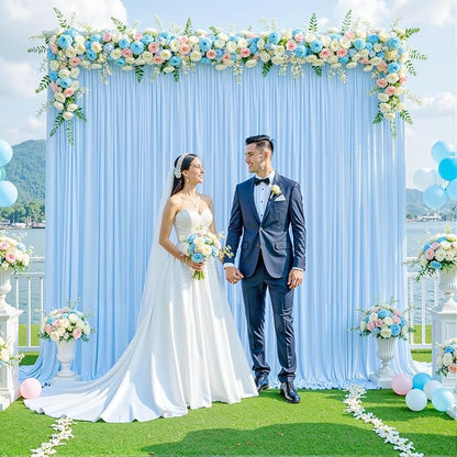 6 Panels Baby Blue Backdrop Curtain for Baby Shower Parties Wrinkle Free Light Blue Curtains Backdrop Drapes Fabric Decoration for Birthday Party Photography 30ft(W) x 10ft(H)
