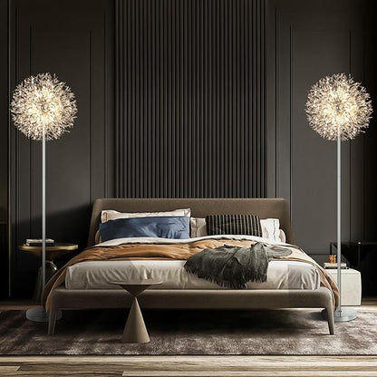 BesLowe 69'' Crystal Floor Lamp for Living Room, Modern Standing Lamp with 738PCS K9 Crystals, Tall Lamp Pole Light for Bedroom Office, Mid Century Silver Floor Lighting with 9 LED Bulbs, Chrome
