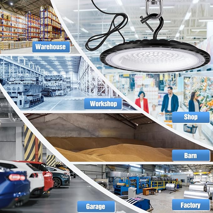 YANYCN 12 Pack 100W UFO Led High Bay Light Fixture,5000K Daylight Commercial Shop Bay Lighting,120v,15000LM,[450W MH/HPS Equiv.] US Plug Area Lighting for Warehouse/Barn/Gym/Factory/Workshop