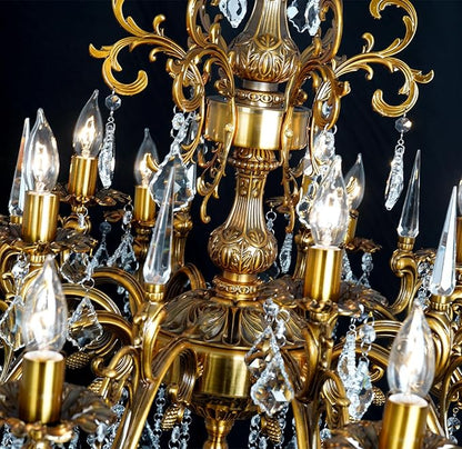 Modern Chandelier Lighting Antique Gold Crystal Chandeliers for High Ceiling Foyer Entryway Living Room 15-Light Crystal Candle Chandelier Light Fixture Staircase Oversize Round 36.4"