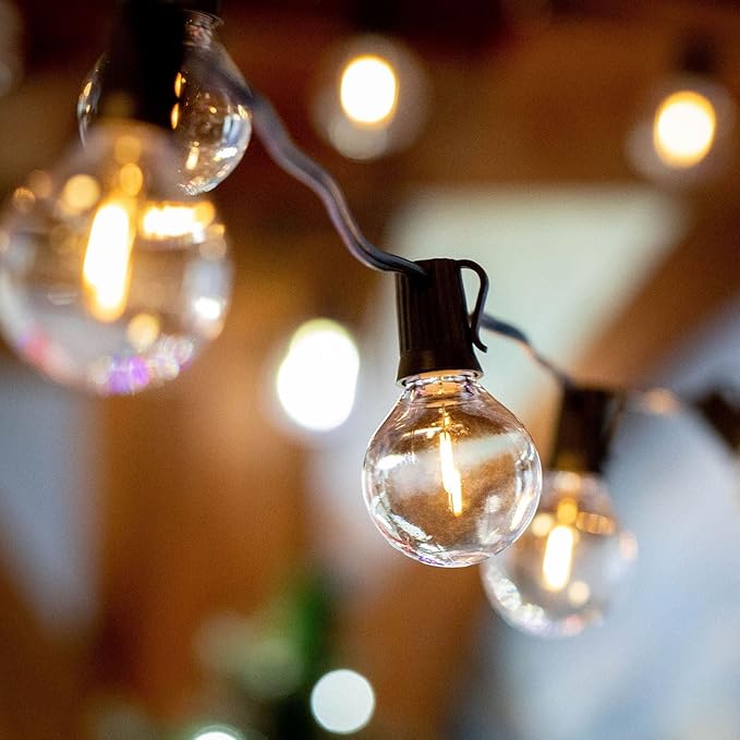 Novelty Lights 100 Feet G50 LED Patio String Light Set with 67 Bulbs, Warm White, Weather Resistant and Shatterproof Replaceable Plastic Globe Bulbs, Brown Wire