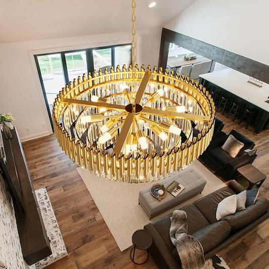 32 inch Gold Crystal Chandelier 6-Tier Modern Luxury Pendant Light Fixture for High Ceiling 13-Light Large K9 Crystal Lighting for Foyer Living Room Dining Room