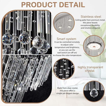 D40''X H120'' Modern Crystal Chandelier LED Dimmable Large Raindrop Chandeliers High Ceiling Chandeliers for Entryway Crystal Flush Mount Light Fixtures for Staircaes Foyer Hallway Living Room