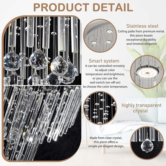 D40''X H120'' Modern Crystal Chandelier LED Dimmable Large Raindrop Chandeliers High Ceiling Chandeliers for Entryway Crystal Flush Mount Light Fixtures for Staircaes Foyer Hallway Living Room