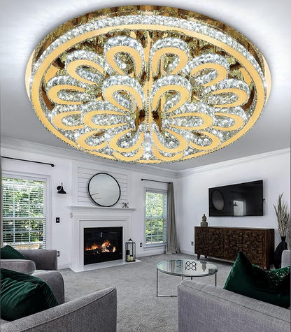 40'' Modern Chandeliers for Living Room Crystal Large Chandelier Ceiling Light Fixture LED Dimmable with Remote Pendant Lighting Flush Mount Lighting for Dining Room Bedroom Gold