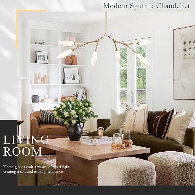 Modern 6-Light Chandelier Elegance Sputnik Chandeliers for Dining Room L50’’ Large Glass Chandelier Adjustable Branch Pendant Light Fixture for Living Room Kitchen Bedroom