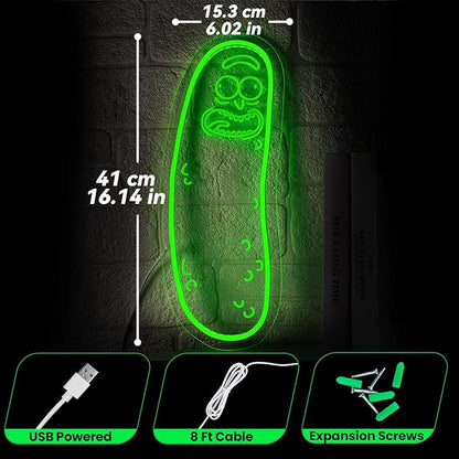 Cartoon Pickle LED neon Sign for Wall Decoration, Anime neon Light Sign for Man cave Decor, Christmas Ornament, Party and Game Room Decoration, Dimmable Dill neon Sign USB Power (Green L)