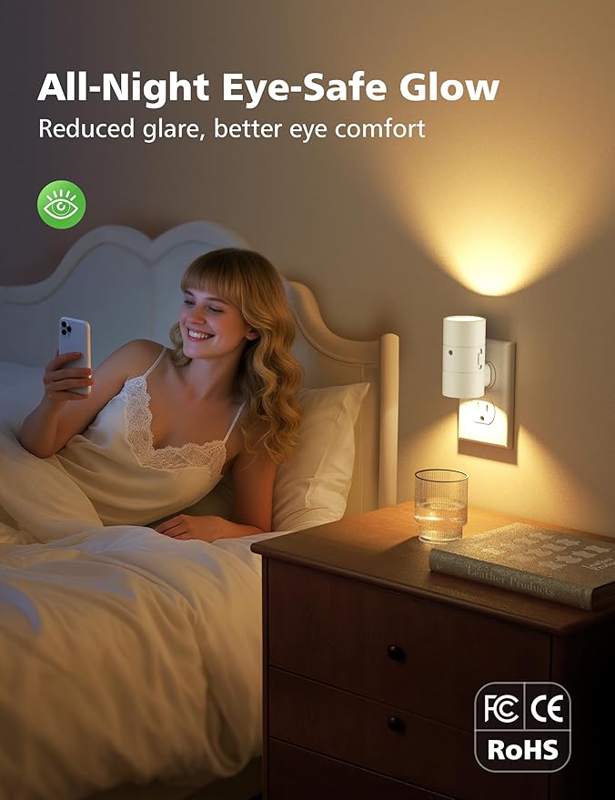 JOFIOS Night Lights Plug Into Wall,3 Color Temperatures LED Night Light Plug in,Dusk to Dawn Sensor,0-100LM Adjustable Brightness,Dimmable Night Lights for Hallway Bathroom Stair Bedroom,White,6 Pack
