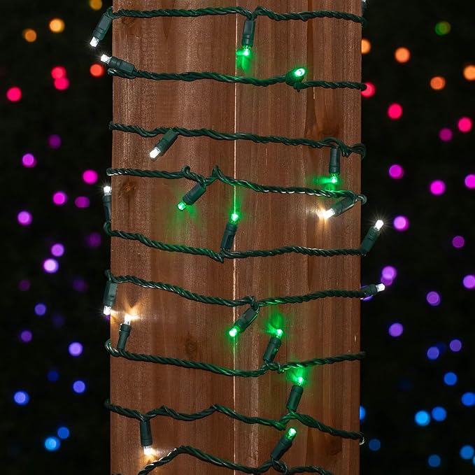 Novelty Lights 25ft 50 LED Green/Pure White Christmas Lights Outdoor/Indoor, 6" Spacing, Green Wire String Lights for Festive Xmas Lighting, IP55, UL Listed, Dimmable, Connectable