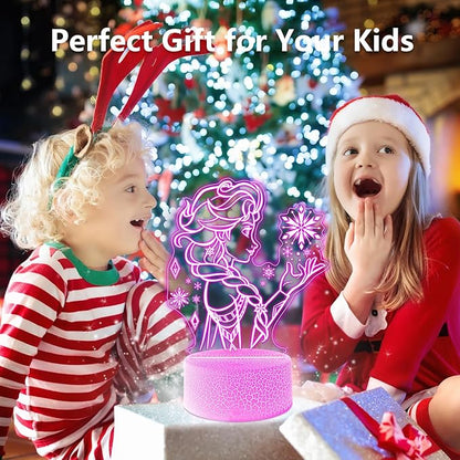 Cute Night Light for Kids, 16 Colors Change Princess Decor Lamp with Remote, Dim for Girls Bedroom 3D Illusion LED Night Lights, Ideal Gifts for Girls Christmas Birthday Party Room Decoration