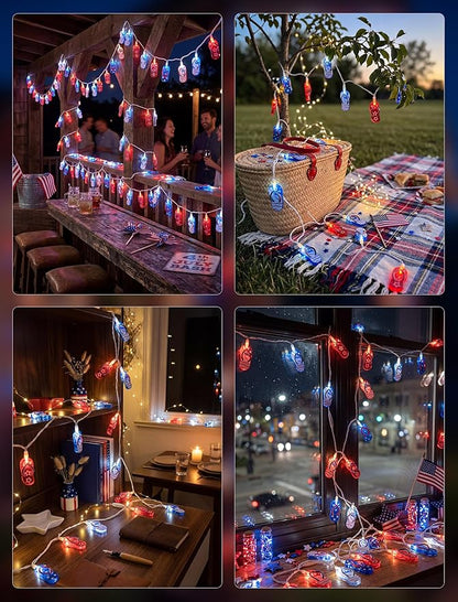 8.5Ft LED Tropical Beach Flip Flop String Lights, 4th of July Slipper String Lights Plug in with 10 Bulbs, Independence Day Decoration Lights for Patriotic Party Garden Festival National Day, White