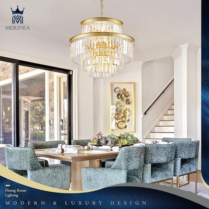 Modern Gold Crystal Chandeliers 15 Lights 4-Tier Luxury K9 Crystal Lighting 22" Round Ceiling Pendant Light Fixture for Living Room Dining Room Bedroom Kitchen Foyer