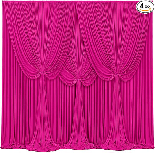 4 Panels Hot Pink Backdrop Curtains for Wedding Party Wrinkle Free Backdrop Curtain Drapes Fabric Decoration Fuchsia Photo Back Drop Cloth for Baby Shower Photography Stage Reception 20ft(W) x 12ft(H)