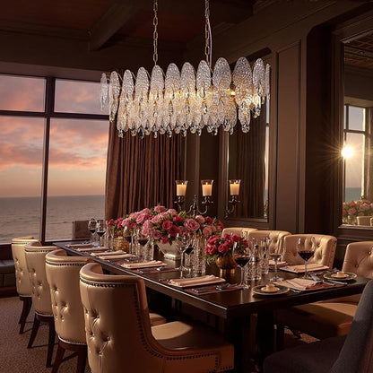 40-inch Gold Rectangle Chandelier for Dining Room,Modern Luxury Chandeliers,Linear Glass Pendant Hanging Lighting Fixture for Kitchen Island,L39.4'' × W13.8'' × H12.2''
