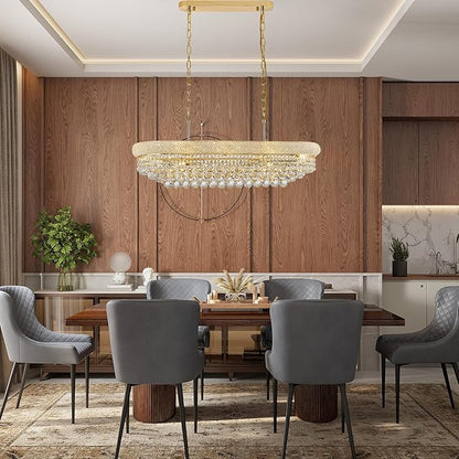 Rectangle Crystal Chandeliers for Dining Room, L36 inch Rectangular Oval Light for Kitchen Island (Gold)