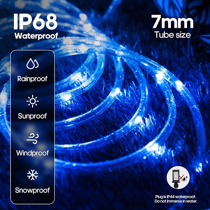 Rope Lights for Outside, 66FT 200 LED Color Changing Rope Lights with Plug & Remote 24 Colors RGB Twinkle Light Indoor, String Light Outdoor Waterproof for Christmas (66FT (Not Connectable) 7mm)