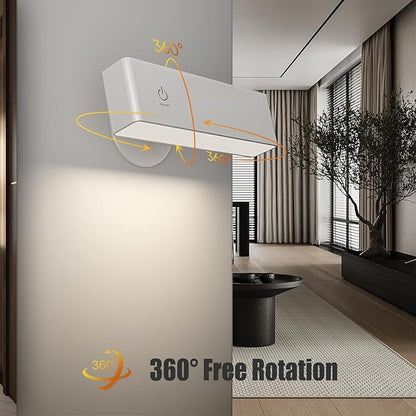 Honalia Rechargeable Wall Lights 2 Pack, Dimmable Cordless Wall Sconce with Magnetic 360 Rotation & Touch Control, Battery Operated Wall Mounted Lamp for Bedroom, Bedside Reading, Renters (No Wiring)
