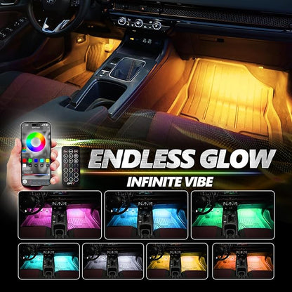 OPT7 Aura Pro 6PC Double LED Interior Strip Lights with APP & Remote Control, Multicolor Mode, Sound Active Inside Ambient Lighting Kit, Truck SUV RV Footwell Floor Decor, 12V Car Charger