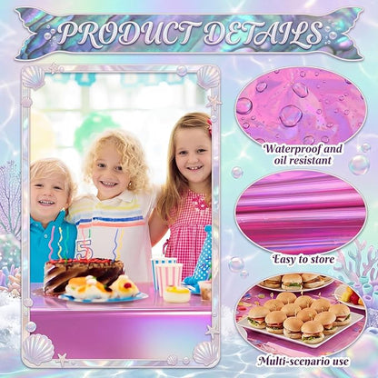 Oudain 3 Pcs Mermaid Theme Party Pink & Purple & Blue Iridescent Party Tablecloth 54 x 108 Inch Plastic Rectangle Tablecloth Waterproof Table Cover for Kpop Mermaid Theme Birthday Decoration