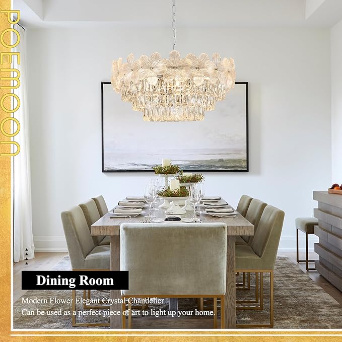 Chrome Modern Flower Crystal Chandelier 11 Lights 6-Tier Luxury Chandelier Light Fixture 24" for Living Dining Room Kitchen Entryway Bedroom Foyer, E12
