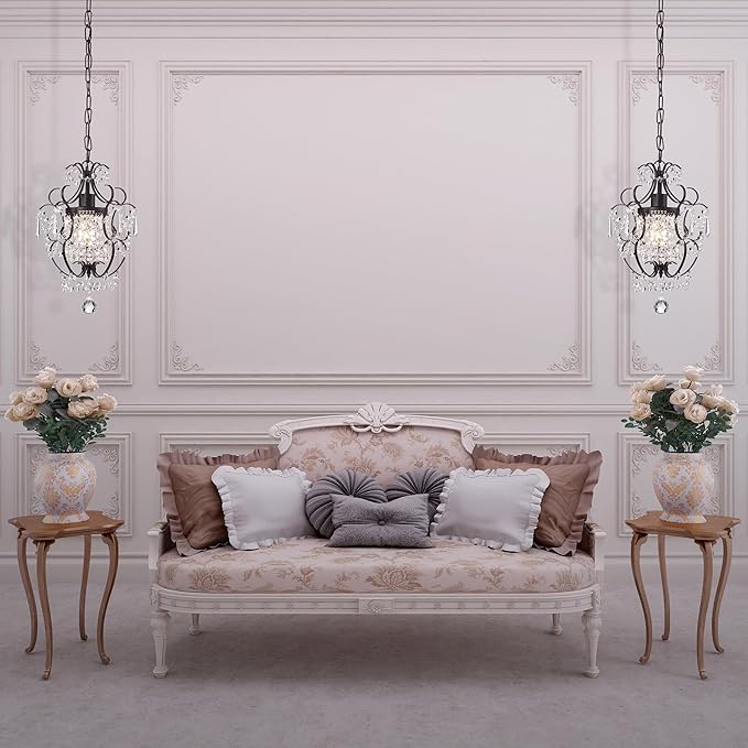 Edvivi Amorette Mini Chandelier Crystal, 1 Light Modern Elegant Glam Ceiling Light Fixture Antique Bronze, Adjustable Hanging Lighting for Closet, Bedroom, Girls Room, Kitchen Island, 2-Pack