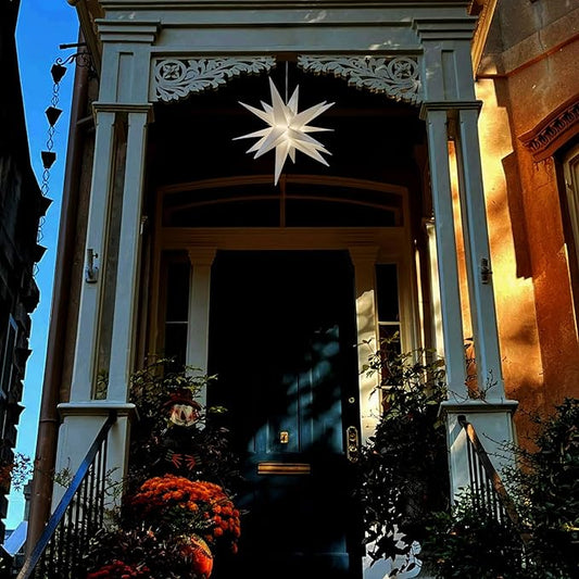 Leejec 22" Moravian Star Light, Easy Assembly, Christmas Decorations, Indoor& Outdoor Hanging, Advent Star, Warm White LED Porch Light with Timer, Wedding & Home Decor