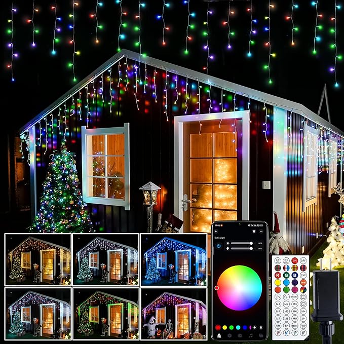 JMEXSUSS 400 LED RGB Icicle Lights - Color Changing, Plug-in for Indoor/Outdoor Christmas Decorations