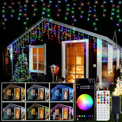 JMEXSUSS 400 LED RGB Icicle Lights - Color Changing, Plug-in for Indoor/Outdoor Christmas Decorations