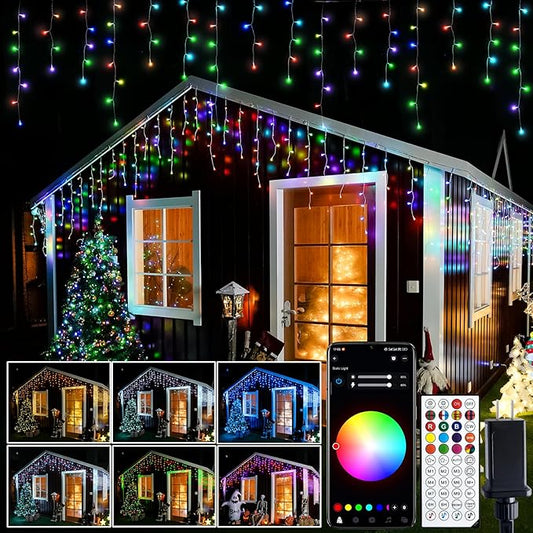 JMEXSUSS 400 LED RGB Icicle Lights - Color Changing, Plug-in for Indoor/Outdoor Christmas Decorations