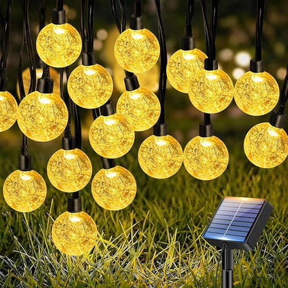 btfarm Solar String Lights Outdoor Waterproof, 50 LED 49 FT Solar Powered Patio Light, 8 Lighting Modes Crystal Globe Decoration for Garden Balcony Yard Porch Party, Warm White