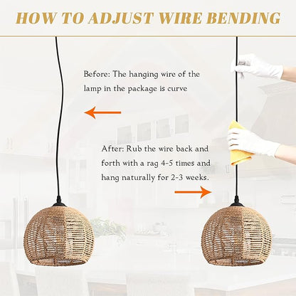 Plug in Mini Hemp Rope Woven Pendant Light Woven Light Fixture Boho Chandelier Wicker Pendant Lights Rattan Plug in Cord Hanging Lights Dome Wicker Chandelier for Bedroom (Bulb Incl.)