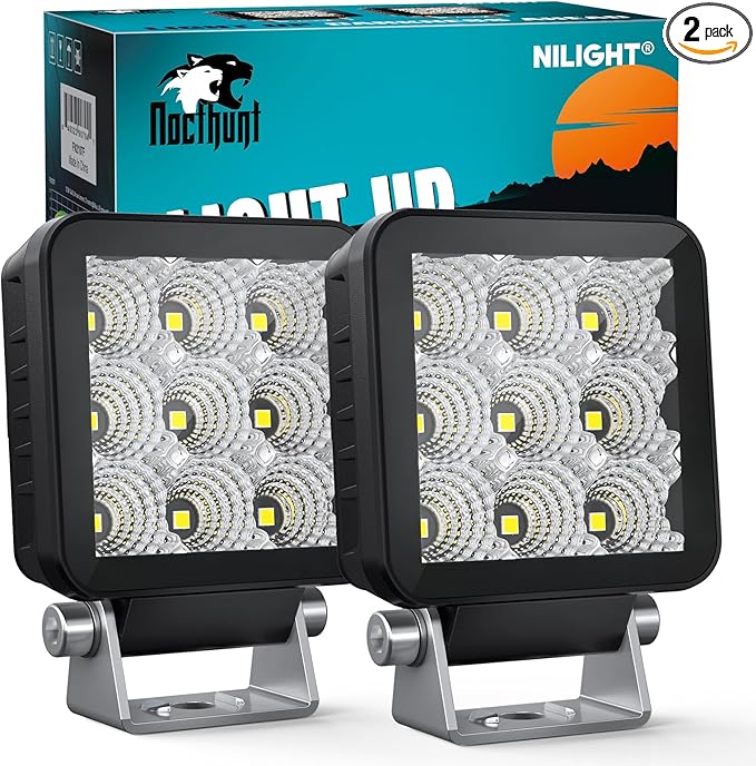 Nilight LED Light Pods 2 PCS 3 Inch 9LED Flood Beam Super Slim Square Offroad Driving Side Ditch Lights Built-in EMC for Tractor Truck Motorbike Boat ATV