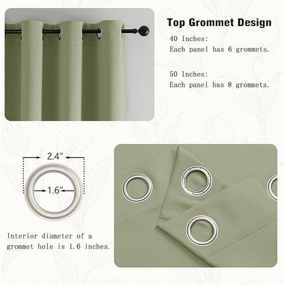 Simplebrand Sage Green Window Valance for Kitchen 14 Inches Long 2 Panels Set, Room Darkening Valance Curtains for Living Room, Grommet Short Privacy Kitchen Curtains for Bedroom Kids Room, 40Wx14L