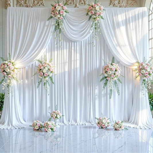 20ft x 15ft White Wrinkle Free Backdrop Curtains for Wedding Party Backdrops Curtain Drapes Fabric Decorations Photo Back Drop Cloth for Baby Shower Photography Stage Reception