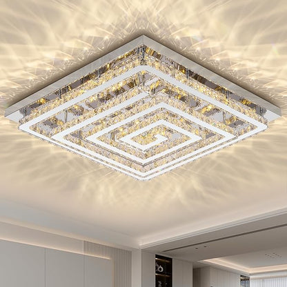 43 inch Crystal Chandelier with Remote/APP Control, 3 Color Temperature Light Fixture & Brightness Adjustable, Modern Flush Mount LED Ceiling Light Fixture for Living Room Kitchen Hallway Dining Room