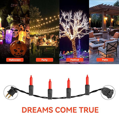 Halloween Lights 100 Counts, 26.5 Feet Orange Christmas Lights Indoor Outdoor,Black Wire Connectable of Lighting String,Decorations for Holiday, Party,Festival