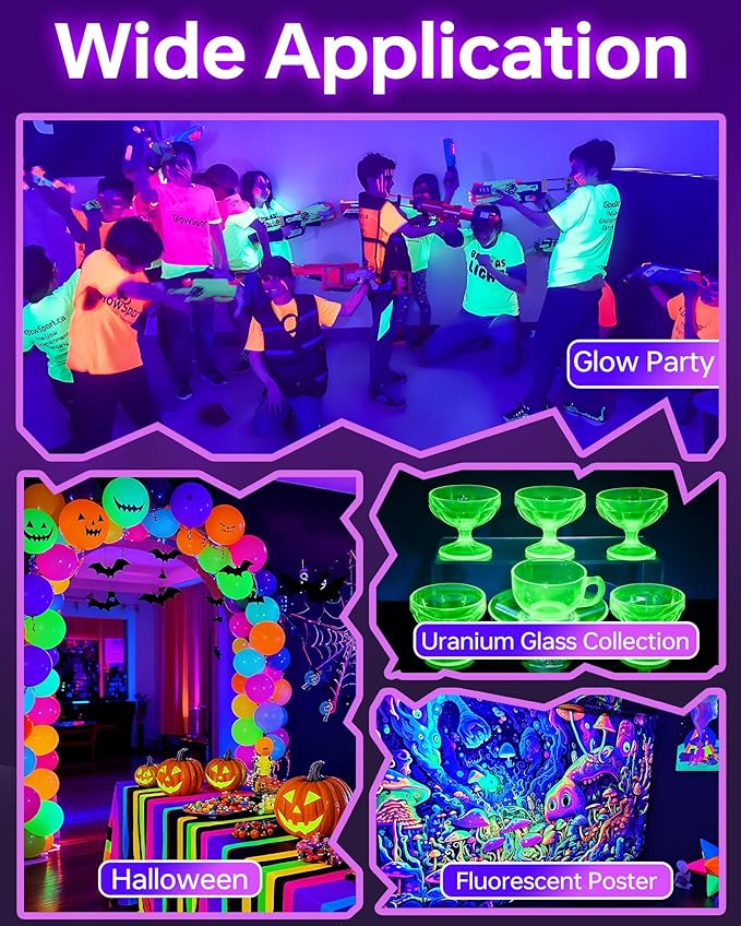 4 Pack LED 42W Black Lights, Blacklight Bars with Plug+Switch+6ft Cord, Light Up 24x24ftx4, Blacklight for Glow Party, Fluorescent Poster, Body Paint, Halloween Decorations, Bedroom, Stage