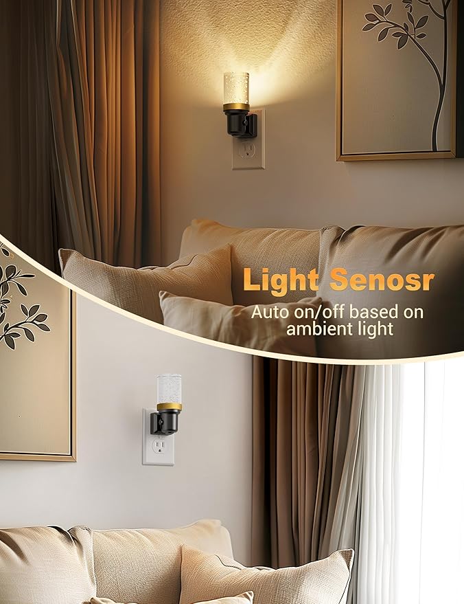 JandCase Night Light, Dimmable Night Lights Plug into Wall, Auto On/Off Light Sensor Nightlight, 3000K Warm White 0-100LM Brightness LED Nightlight, for Bathroom Hallway Bedroom Kids Room